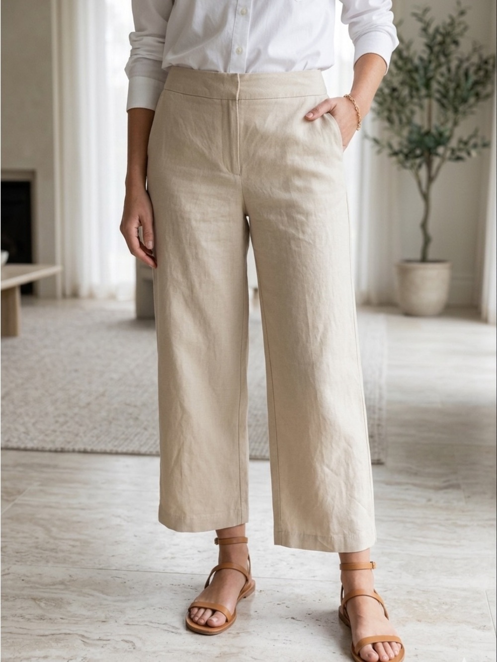 Women’s linen Wide-Leg Cropped  pants size small